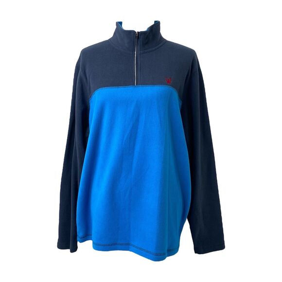 Men's Large Fleece Sweatshirt Alpha Camp Blue Long Sleeve Quarter Zip High Neck - Picture 1 of 9